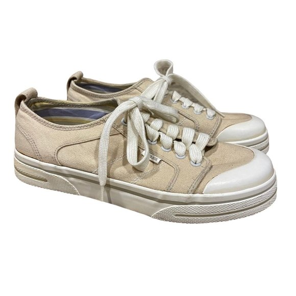 Bass Shoes | Bass Tan and White Canvas Sneakers Casual Lace Up Boat Shoe Style Womens Size 8M | Color: Tan/White | Size: 8 | Roamingreseller's Closet